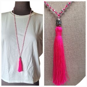 Hot Pink Buddha Tassel Beaded Necklace